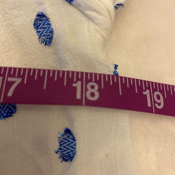 Zara White and Blue Metallic Polkadot Long Sleeve Button Down Top Sz M - Picture 11 of 13